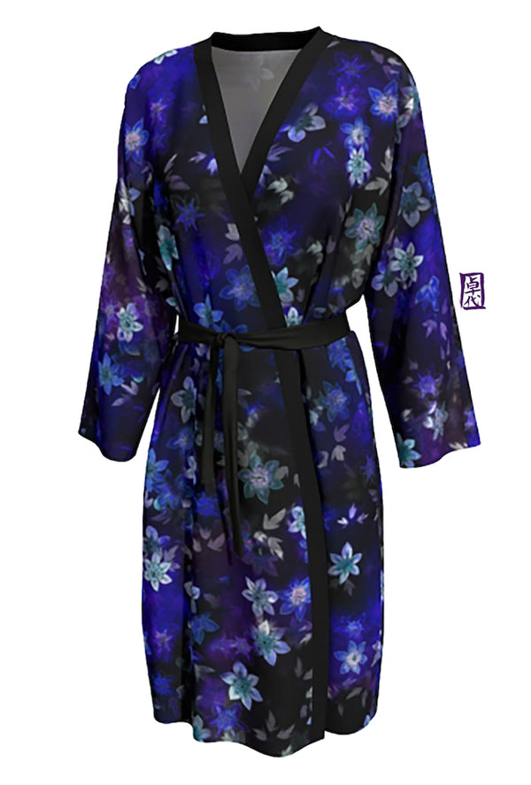 Kimono Robe Long, Blue Clematis Vine