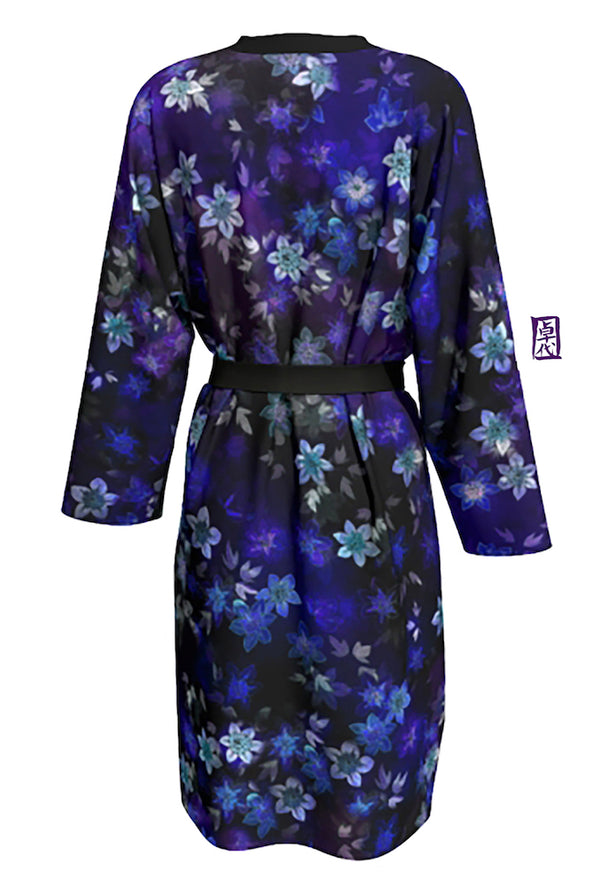 Kimono Robe Long, Blue Clematis Vine