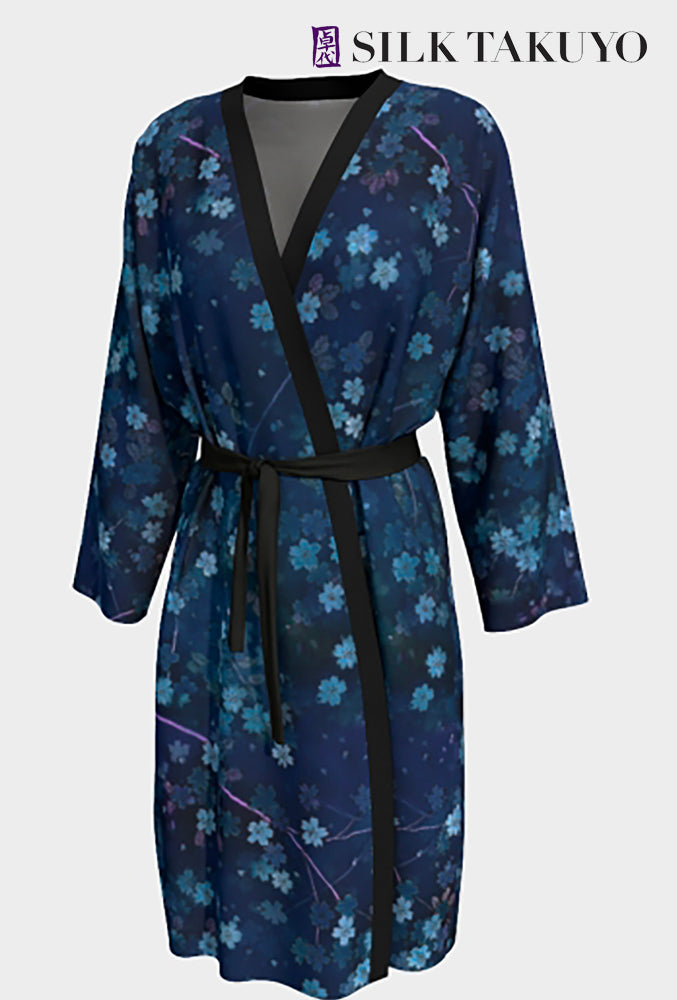 Kimono Robe Long Evening Blue Cherry Blossom Large / X-Large / Poly Chiffon / Black Kimono Robe Long Evening Blue Cherry Blossom Large / X-Large / Poly Chiffon / Black