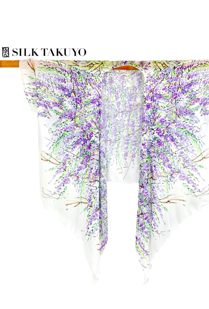 Sheer Kimono, Purple Wisteria Small / Medium / Poly Chiffon / Natural White fringe