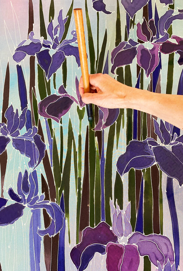 Hand Painted Chiffon Wrap, The Blue Iris Silk Shawl
