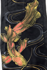 Black Silk Crepe Scarf, Golden Red Koi
