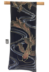 Black Silk Scarf, Japanese Gold Koi