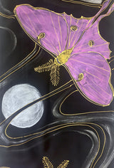 Black Silk Scarf, Pink Luna Moth and Full Moon