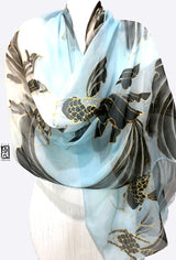 Blue Silk Shawl, Black Japanese Koi