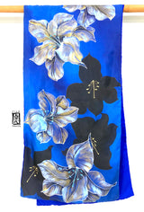 Blue Silk Shawl Wrap, Reversible Kimono Lily