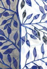 Chiffon Silk Shawl, Blue and White Woodcut Vines