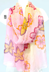Chiffon Silk Shawl, Spring Flower Festival in Pastel Pink