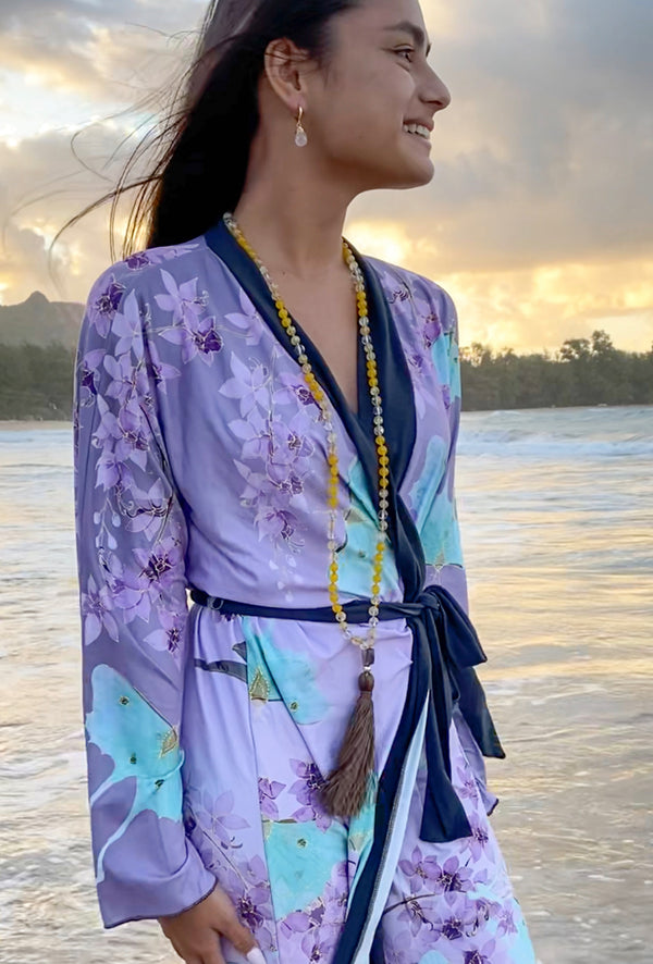 Dark Lavender Luna Moth Kimono Robe Long