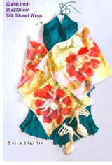 Hand Painted Silk Shawl Wrap Yellow Kimono Peony
