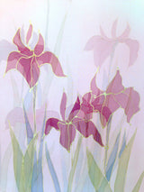  Hand Painted Silk Shawl Scarf, Kimono Silk Scarf, Pastel Pink and Purple Iris, 22x90 inches. - Silk Scarves Takuyo