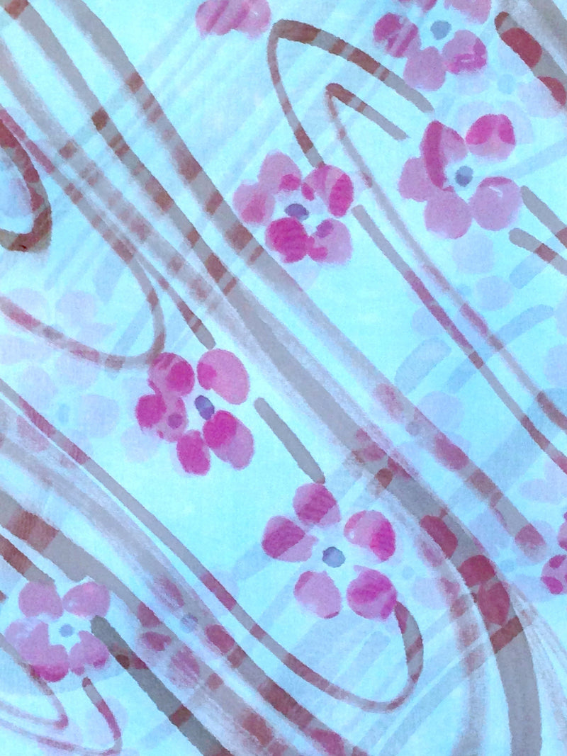 Hand Painted Silk Shawl Wrap, Blue Silk Shawl, Blue Silk Scarf, Chiffon Scarf, Blue and Pink Sakura Silk Chiffon Scarf, Ethereal Floral Silk Scarf, 22x90 inches. - Silk Scarves Takuyo