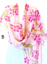 Hand Painted Silk Shawl, Pink Chiffon Wrap, Pink Sakura, Ethereal Floral Silk Scarf, 22x90 inches. 55x228 cm. - Silk Scarves Takuyo