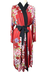 Japanese Red Floral Long Kimono Robe