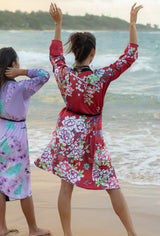 Japanese Red Floral Long Kimono Robe