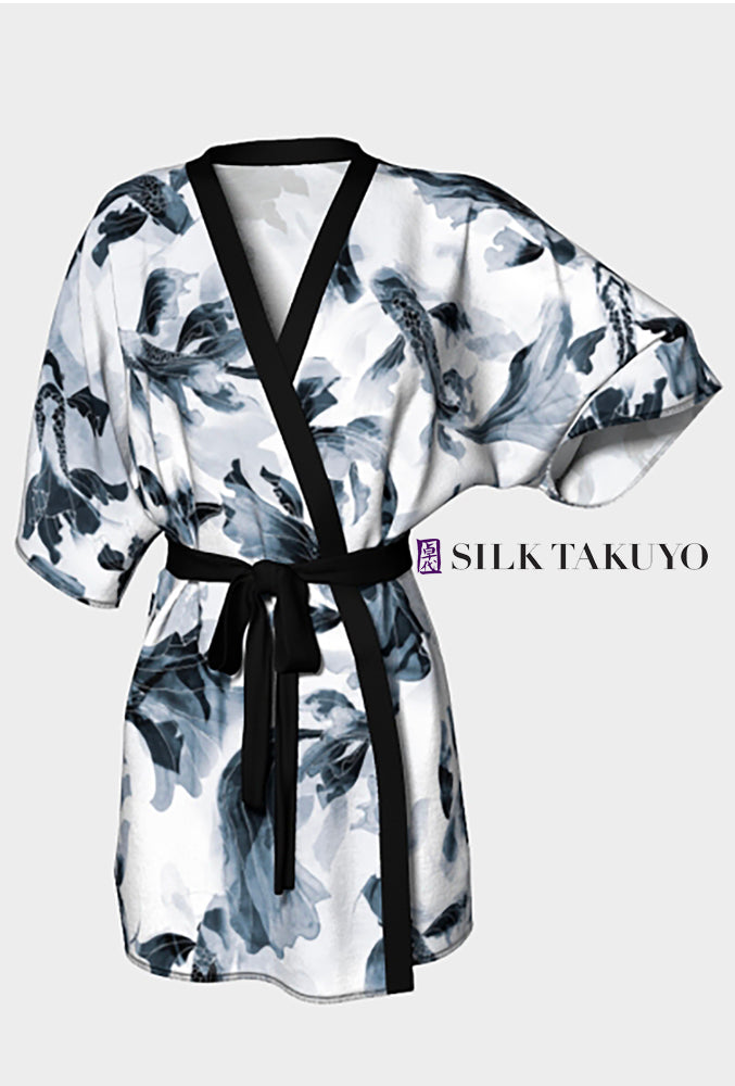 Japanese Kimono Robe, Black and White Koi