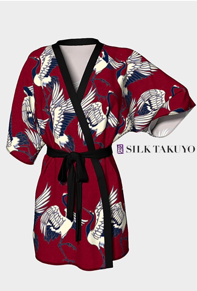 Japanese Kimono Robe Red Crane and Chrysanthemum