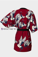 Japanese Kimono Robe Red Crane and Chrysanthemum
