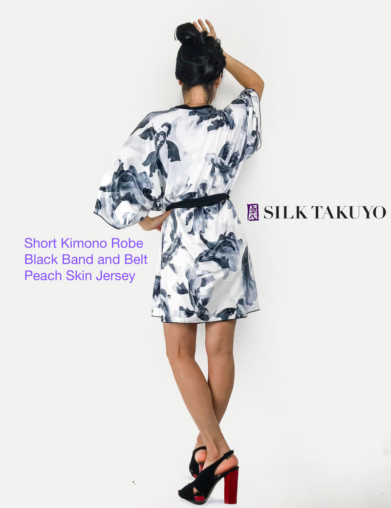 Japanese Kimono Robe Short Beige, Vintage Koi