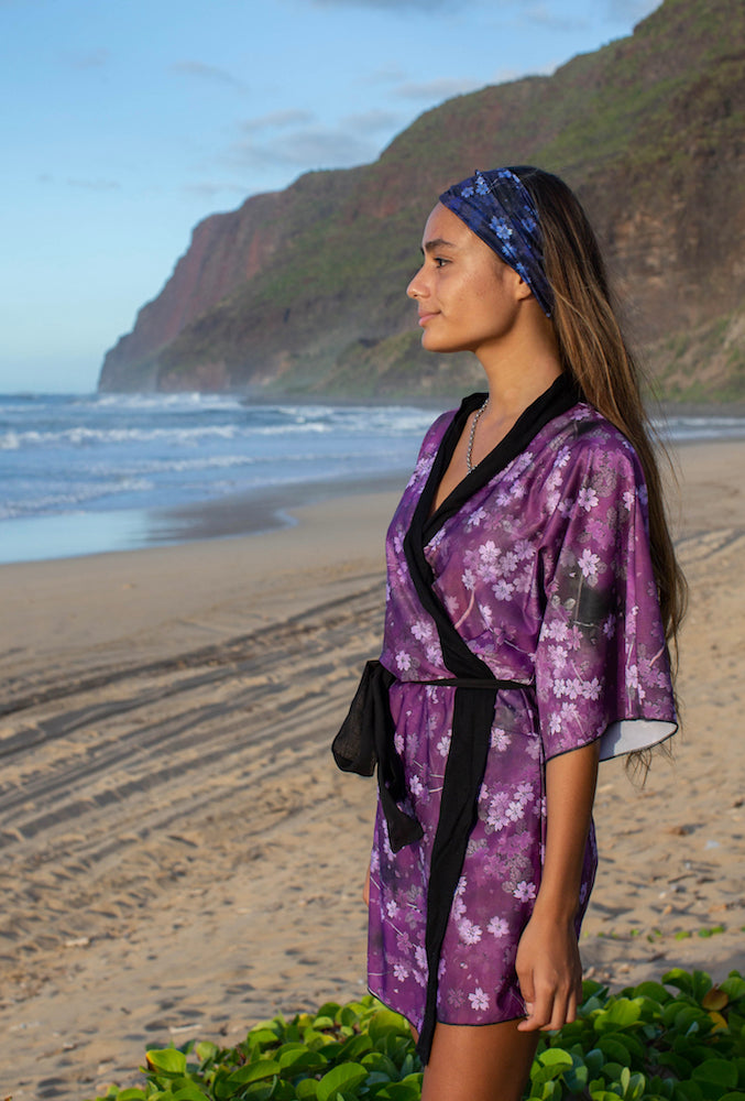 Japan Purple Robe Kimono Robe Japanese Purple Sakura – Silk Takuyo