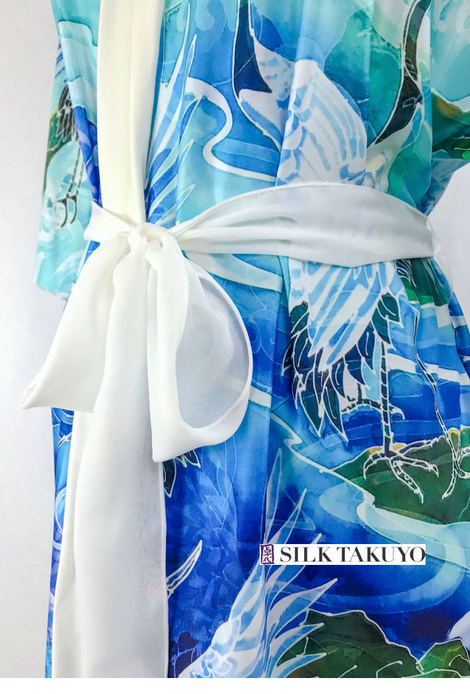 Kimono Robe Blue Ocean Crane