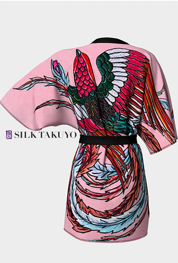 Kimono Robe Coral Pink Phoenix and Sakura