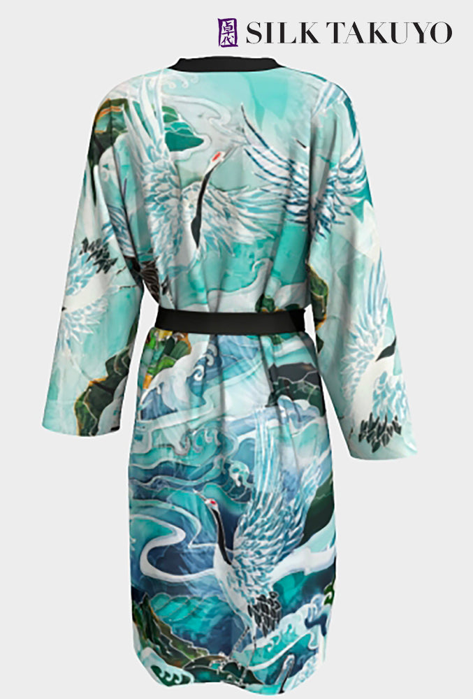 Kimono Robe Long, Blue Crane Winter Ocean