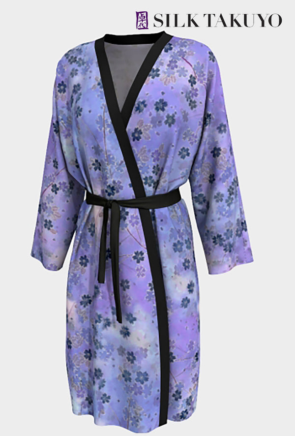 Kimono Robe Long Blue Periwinkle Cherry Blossom