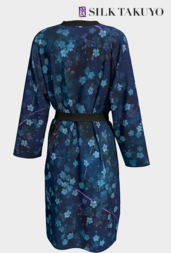 Kimono Robe Long Evening Blue Cherry Blossom