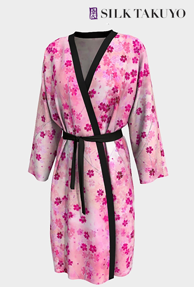 Kimono Robe Long, Happy Pink Cherry Blossom