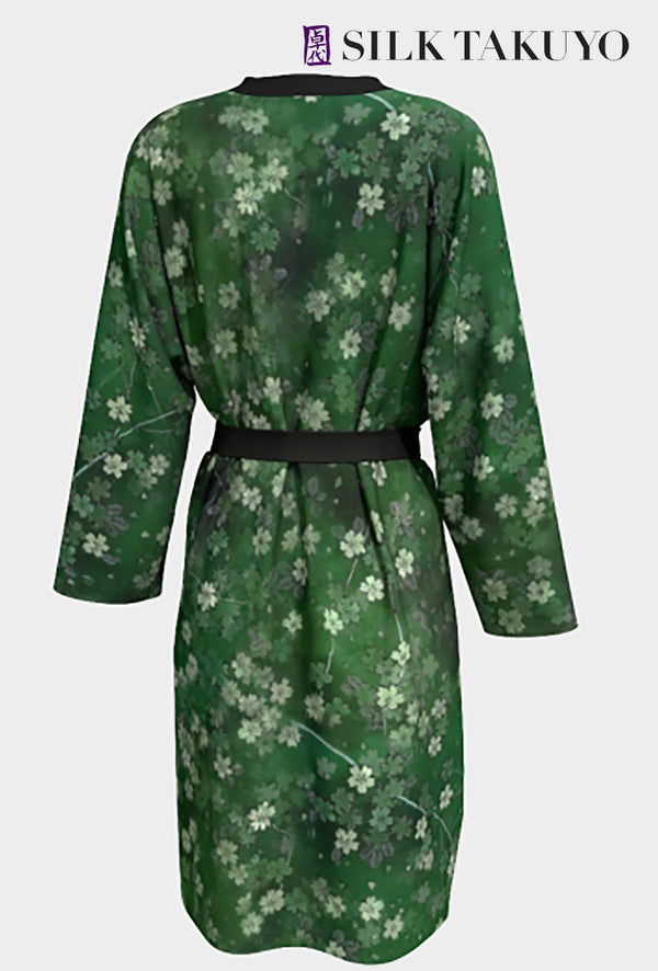 Kimono Robe Long Matcha Green Cherry Blossom