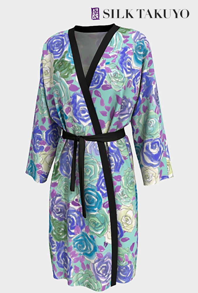 Kimono Robe Long, Mint Rose