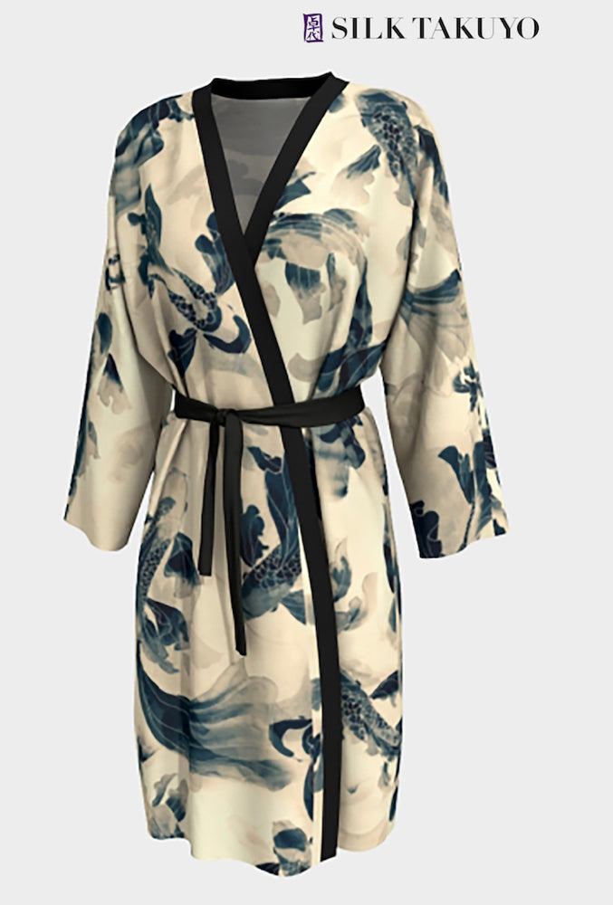 Kimono Robe Long, Peignoir, Vintage Koi Fish