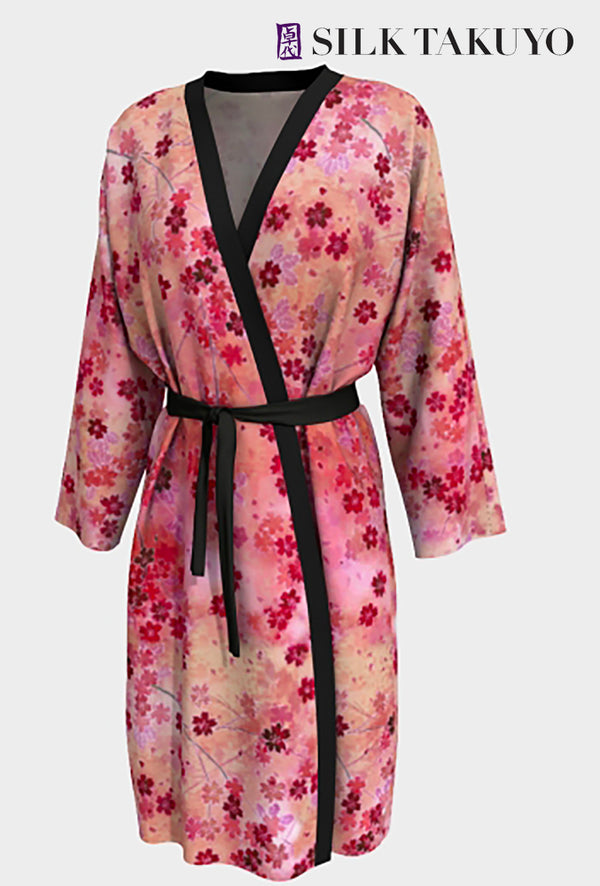 Kimono Robe Long Sunset Red Cherry Blossom