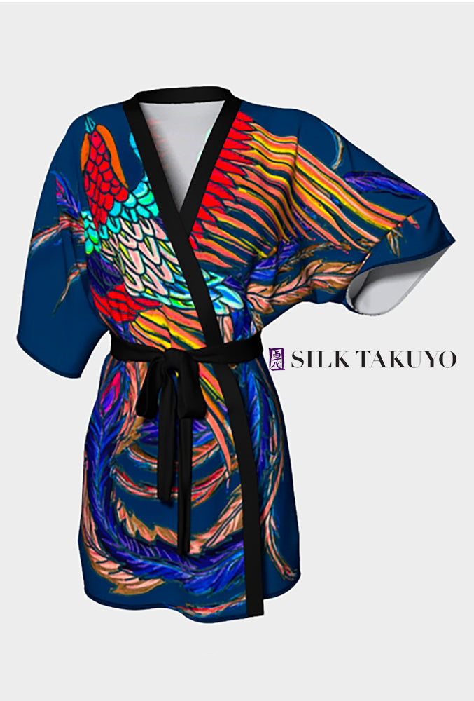 Kimono Robe Phoenix Bird, Dark blue
