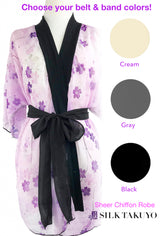 Long Kimono Robe Cream, Pink Iris