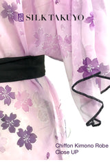 Long Kimono Robe Peignoir, Pastel Blue Peony