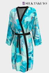 Long Kimono Robe Peignoir, Pastel Blue Peony