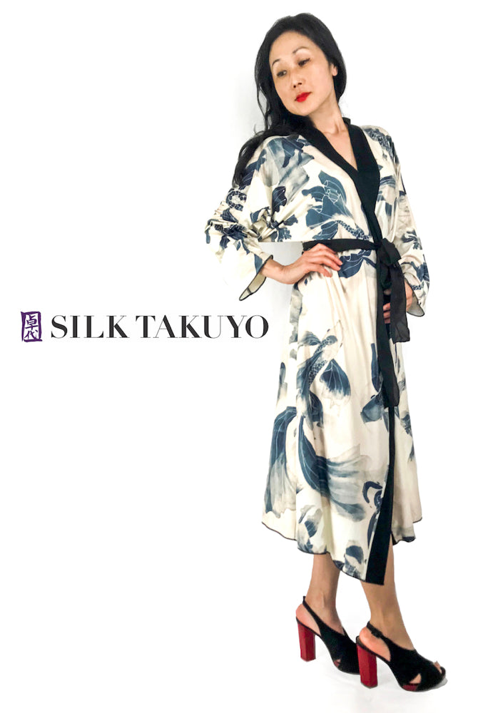 Long Kimono Robe Pink, Purple Iris