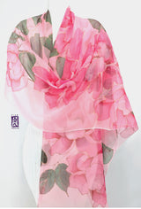 Pink Chiffon Shawl, Peony Flowers