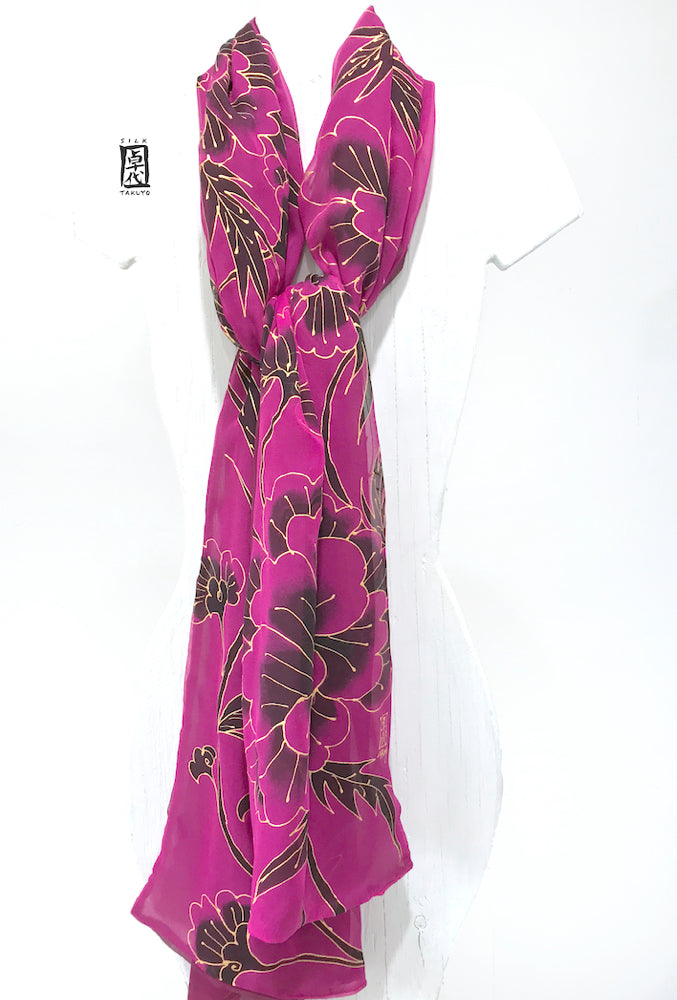 Pink Chiffon Silk Wrap, Reversible Kimono Floral