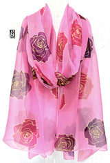 Pink Silk Shawl, Garnet Roses