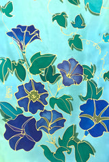 Reversible Silk Scarf, Blue and Green Morning Glory Vines
