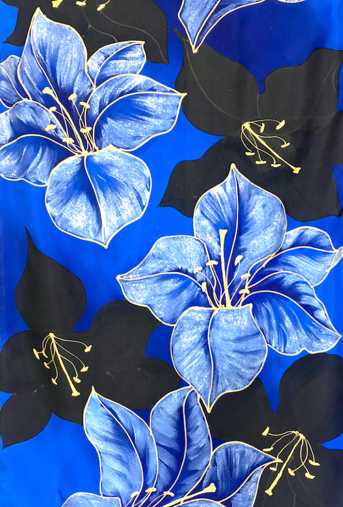 Reversible Silk Shawl, Blue and Gold Kimono Lily