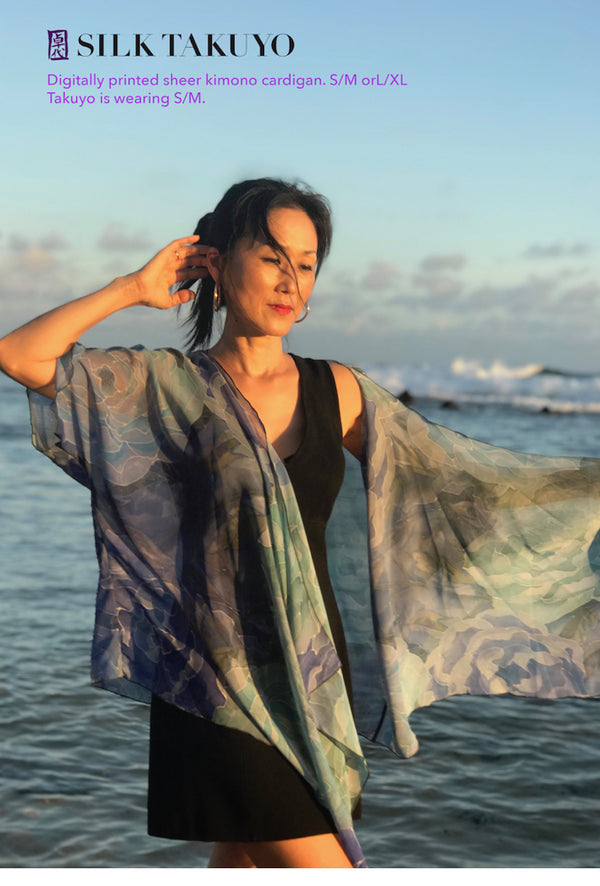 Sheer Kimono Cardigan Blue Night Cherry Blossom Silk Takuyo