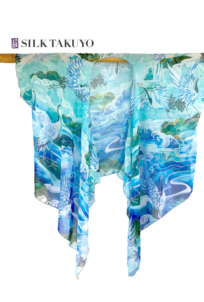 Sheer Kimono Cardigan Crane Blue Ocean