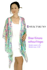 Sheer Kimono Cardigan Sepia Cranes Ocean