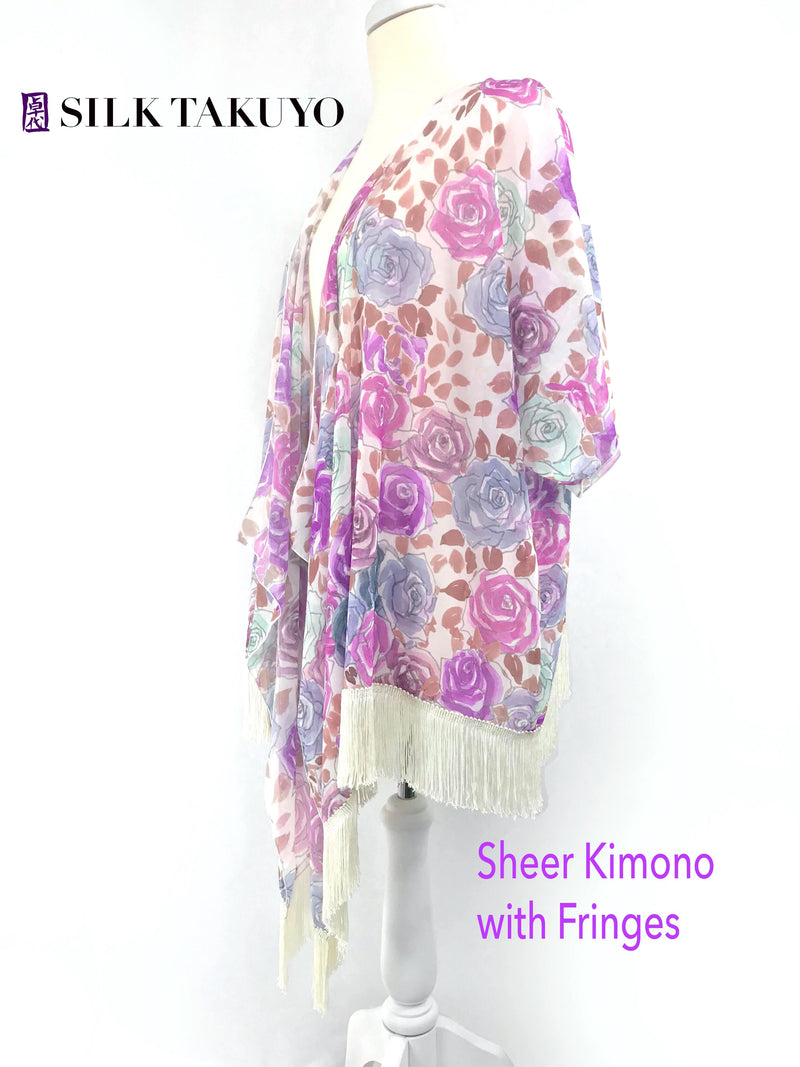 Sheer Kimono Cardigan Sepia Cranes Ocean