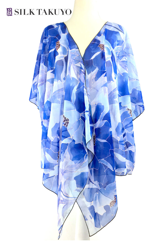 Sheer Kimono Jacket, Blue Peony