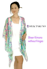 Sheer Kimono Jacket, Blue Peony